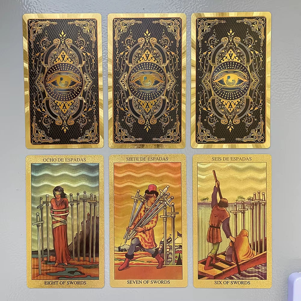 Cartas de Tarot de Lámina Dorada en Español e Inglés para Principiantes con Libro Guía Bilingüe 12X7Cm Toro Taro