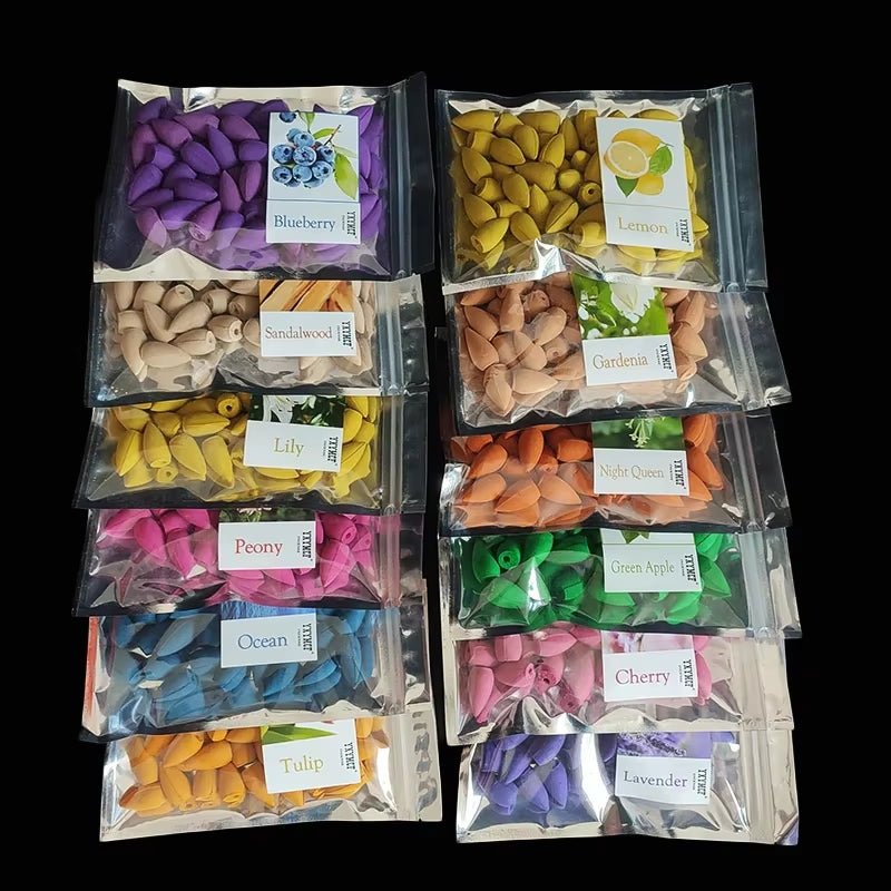 50 unidades/bolsa Conos de incienso de reflujo natural Mezcla de aromas de sándalo y lavanda para hogar 
