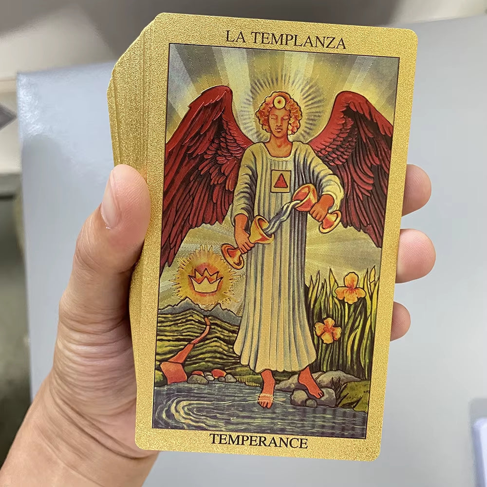 Cartas de Tarot de Lámina Dorada en Español e Inglés para Principiantes con Libro Guía Bilingüe 12X7Cm Toro Taro