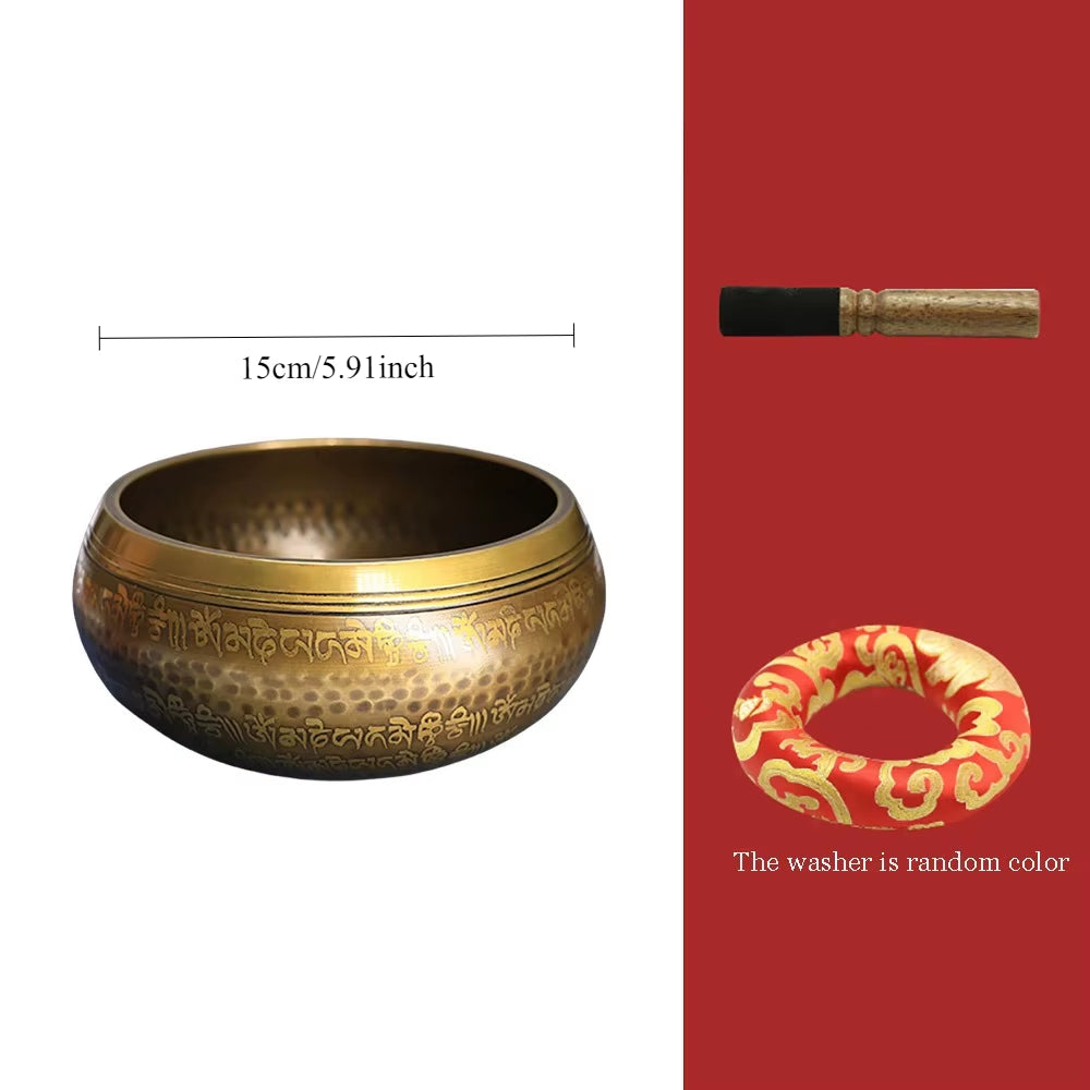 Juego de Cuencos Cantores Tibetanos y Nepaleses Hechos a Mano con Diseño de Mantra de Buda, Cuenco Tibetano con Palo de Cuero para Yoga, Canto y Meditación