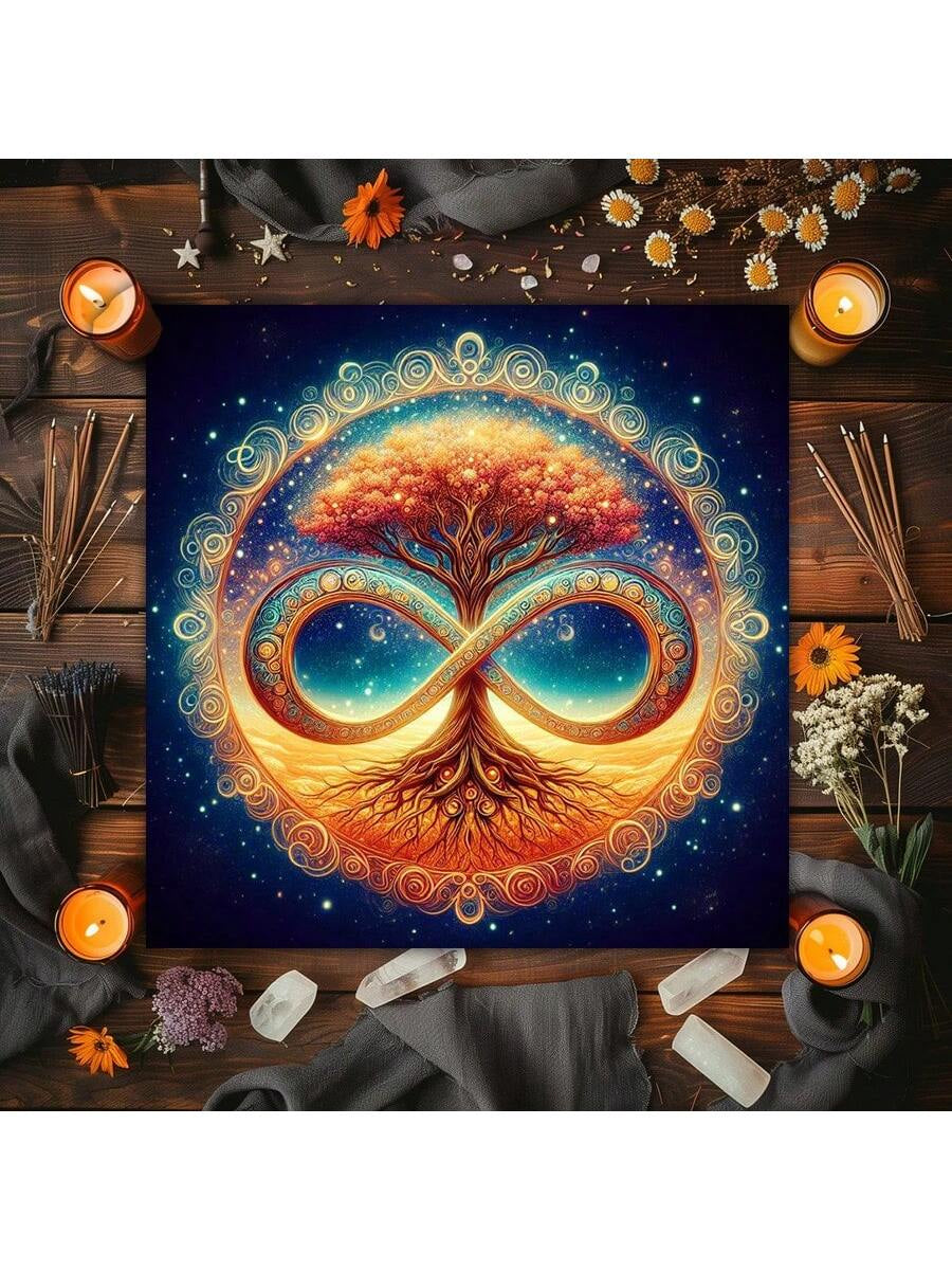 1Pc Tree of Life Tarot Card Tablecloth Moon Phase Plants Table Cloth for Tarot Altar Cloth Divination Cloth Card Pad for Room Home Decor