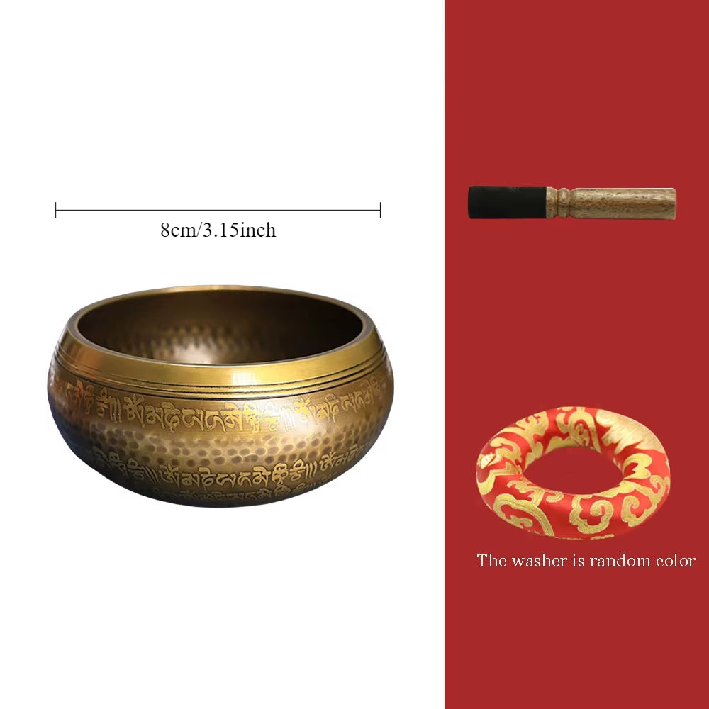 Juego de Cuencos Cantores Tibetanos y Nepaleses Hechos a Mano con Diseño de Mantra de Buda, Cuenco Tibetano con Palo de Cuero para Yoga, Canto y Meditación