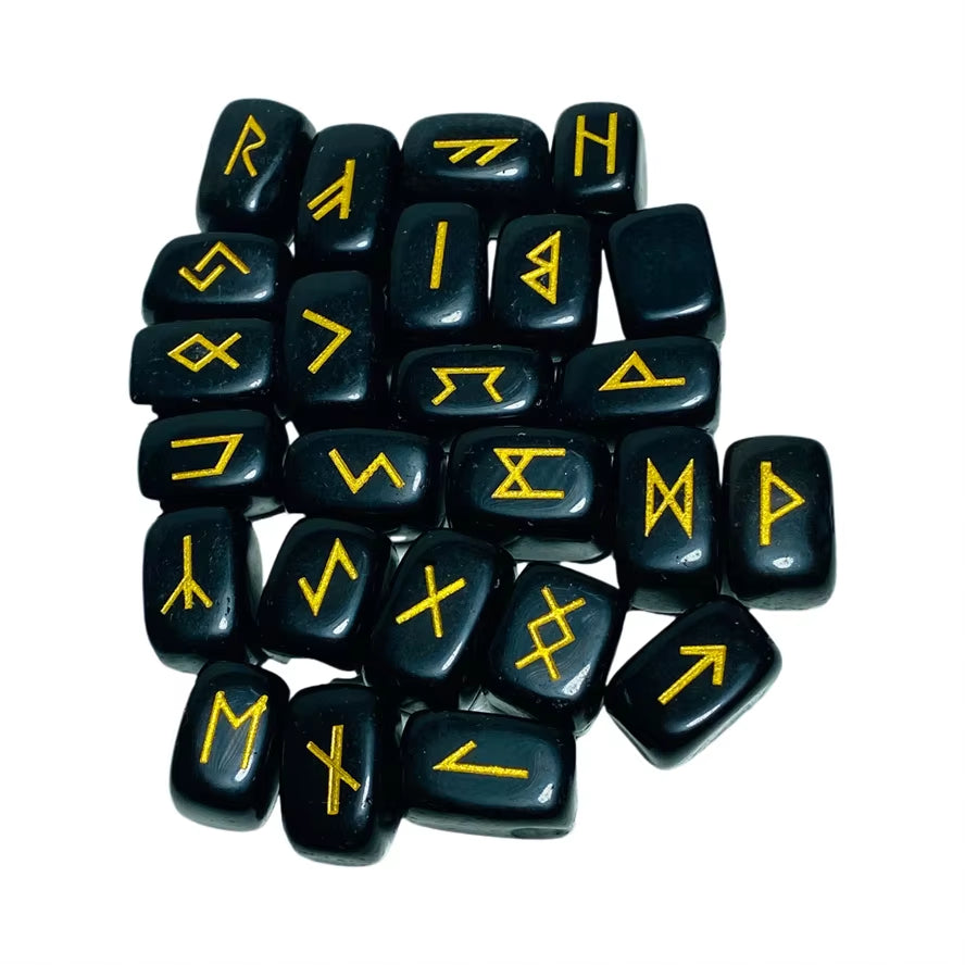 25 Piezas de Piedras Rúnicas de Obsidiana Natural Freedom, Irregulares, para Adivinación, Ágata, Runa, Adivinación, Regalo de Sanación Reiki + Moneda