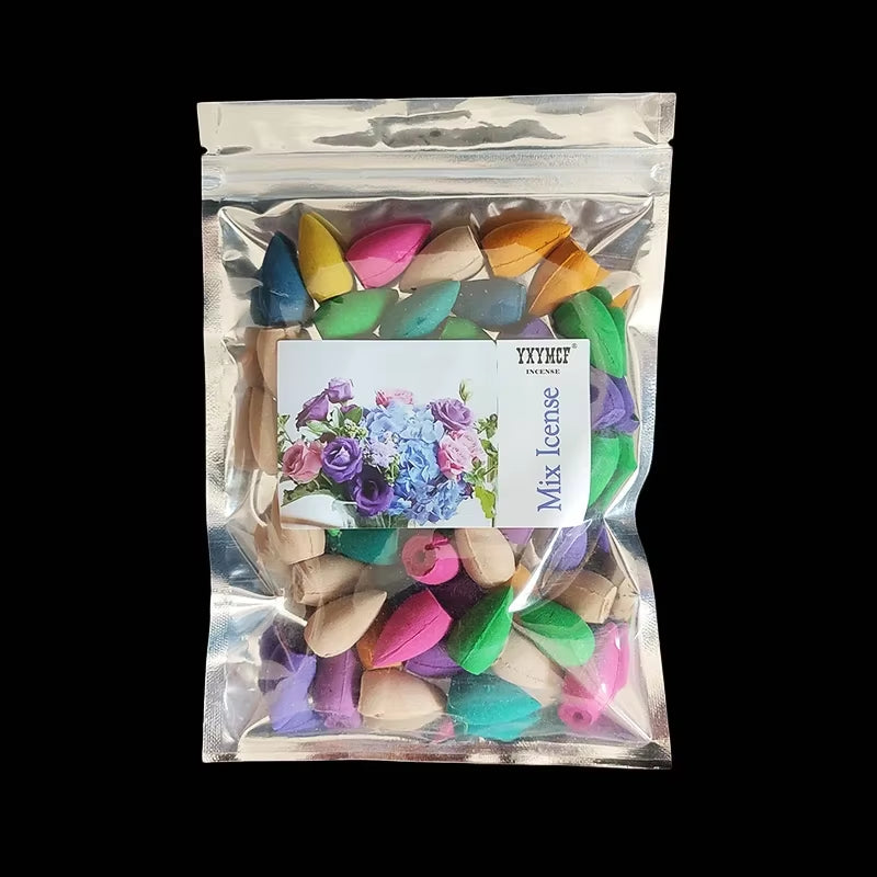 50 unidades/bolsa Conos de incienso de reflujo natural Mezcla de aromas de sándalo y lavanda para hogar 