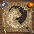 Sun & Moon Cat Altar Cloth - Starry Celestial Design, 100% Polyester for Tarot & Divination