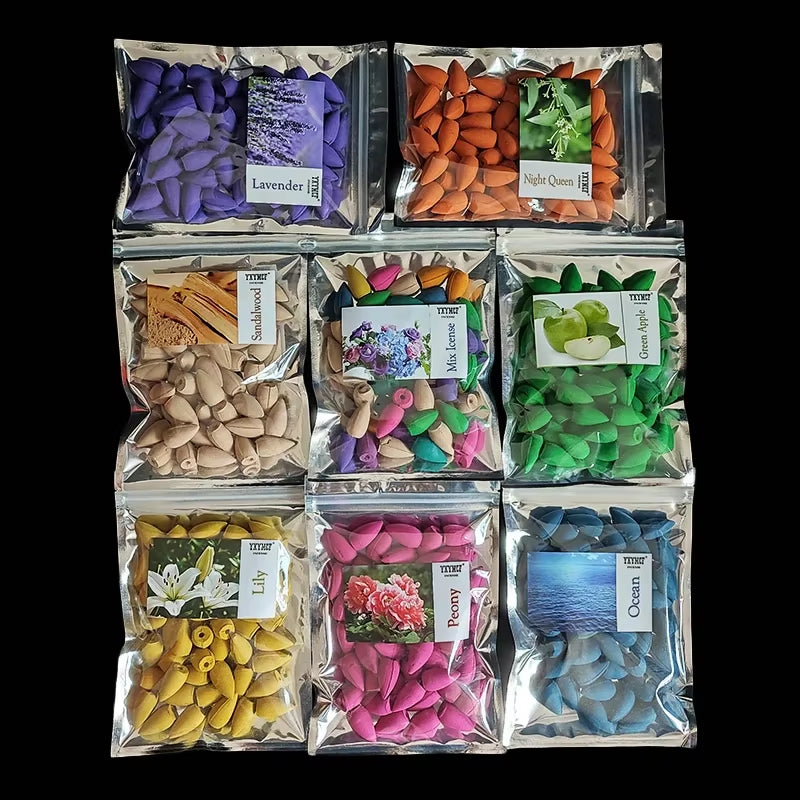 50 unidades/bolsa Conos de incienso de reflujo natural Mezcla de aromas de sándalo y lavanda para hogar 