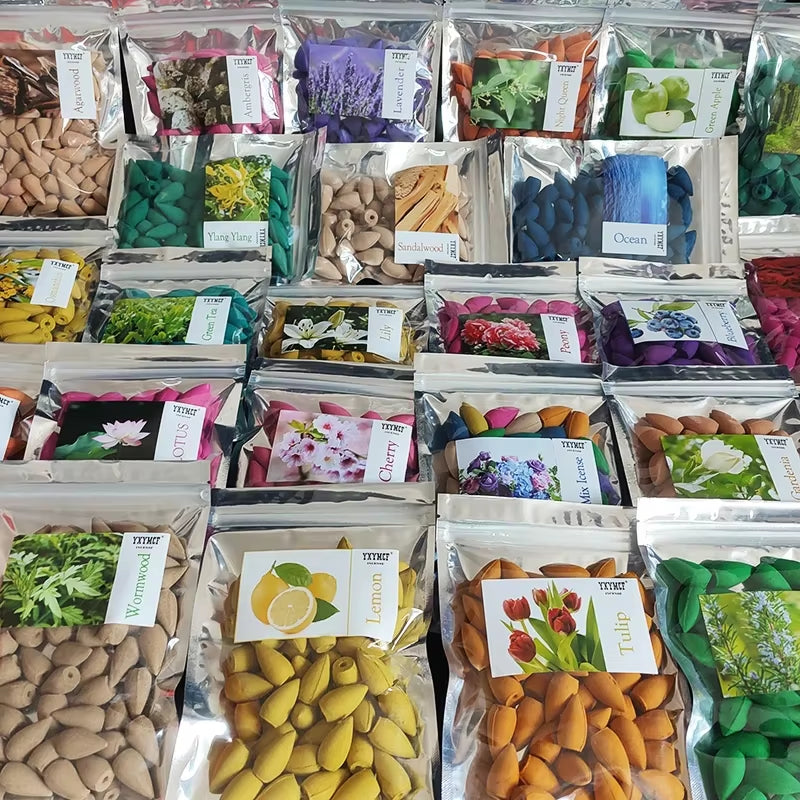 50 unidades/bolsa Conos de incienso de reflujo natural Mezcla de aromas de sándalo y lavanda para hogar 