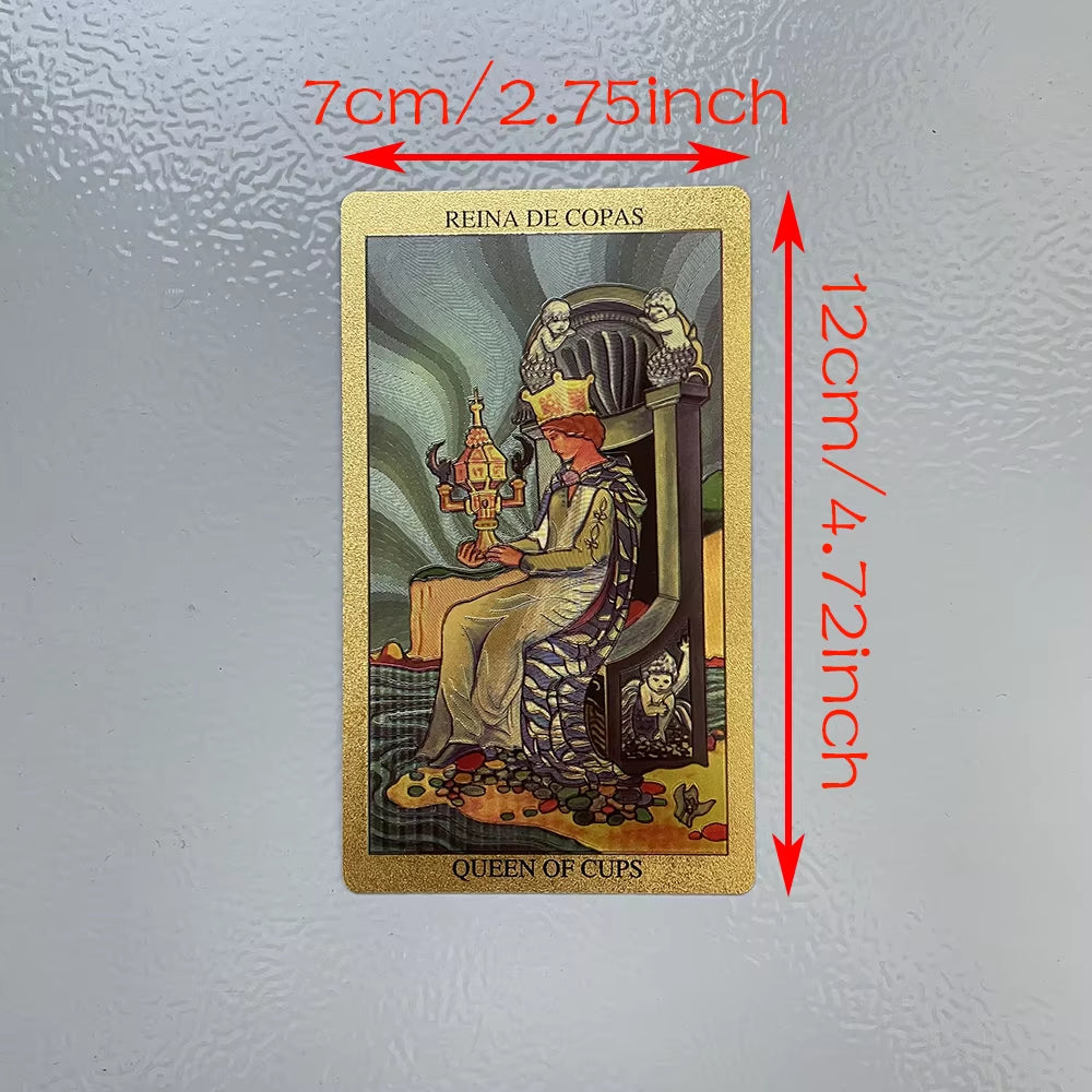 Cartas de Tarot de Lámina Dorada en Español e Inglés para Principiantes con Libro Guía Bilingüe 12X7Cm Toro Taro