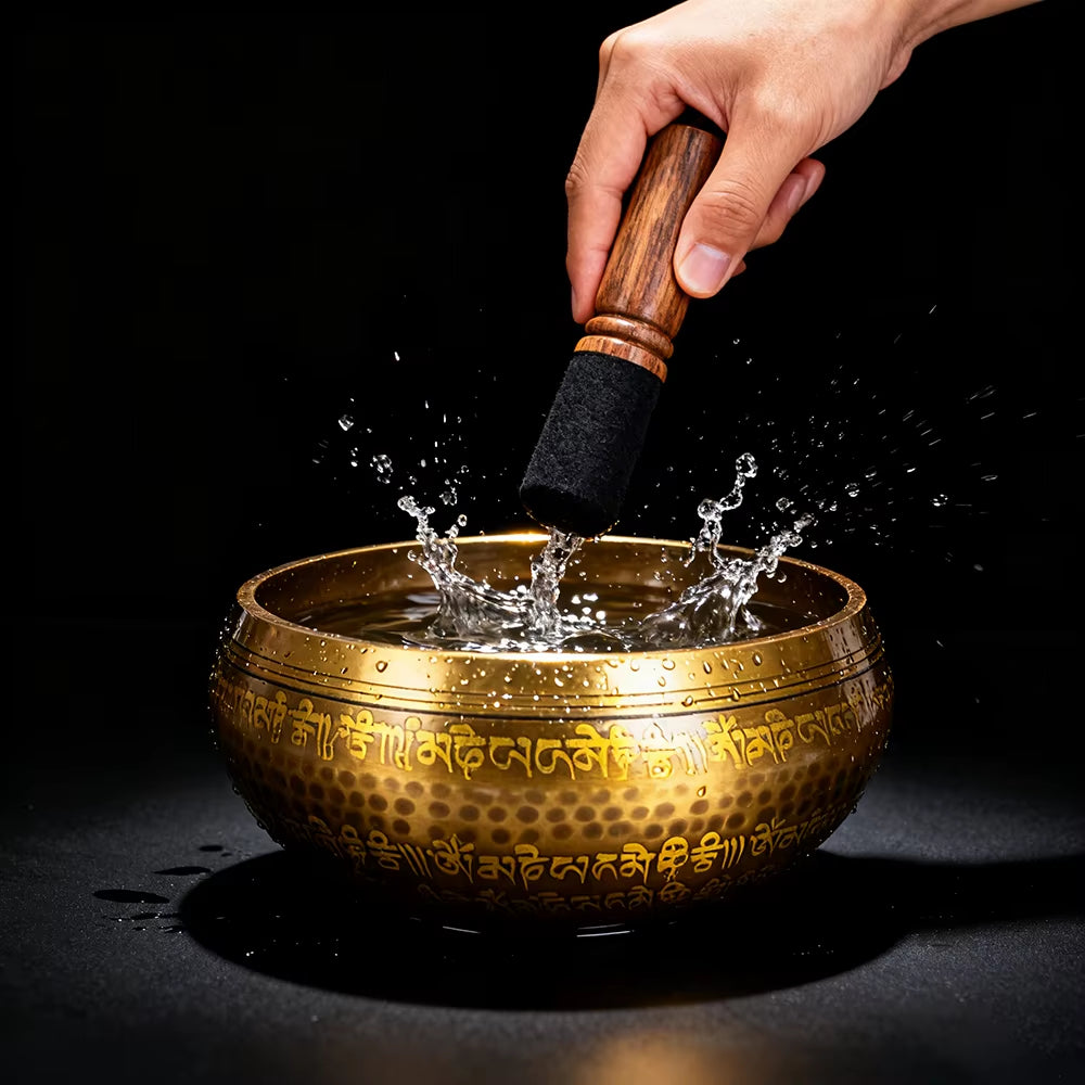 Juego de Cuencos Cantores Tibetanos y Nepaleses Hechos a Mano con Diseño de Mantra de Buda, Cuenco Tibetano con Palo de Cuero para Yoga, Canto y Meditación